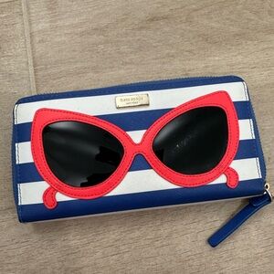 Kate Spade Blue and White Striped Wallet with Pink Sunglasses